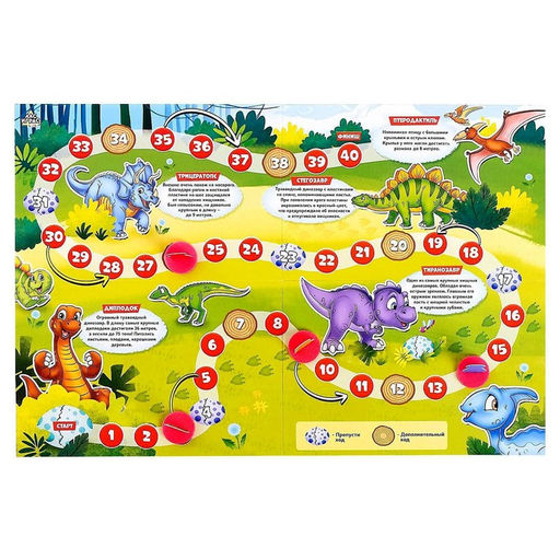 Настольная игра - бродилка «Мир динозавров», 2-4 игрока, 3+
