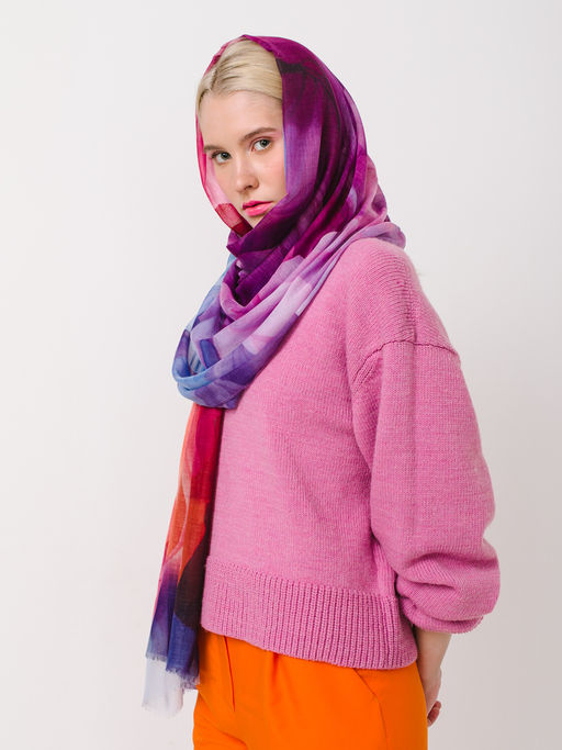 Большой, мягкий, тонкий и очень нежный двусторонний палантин с рисунком в стиле арт-деко - Tantino фото 9