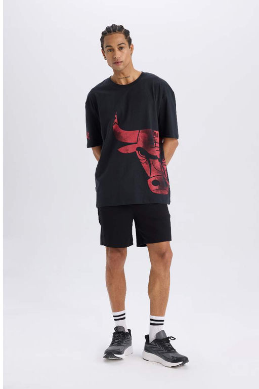 DeFactoFit NBA Chicago Bulls Oversize Genis Kal?p Bisiklet Yaka K?sa Kollu Tisort  фото 5