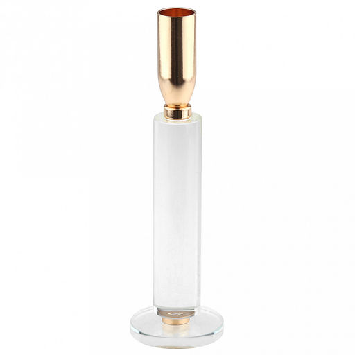 Подсвечник стеклянный "Аура" h21,3см, чаша металл д2,4см, h2см, отвинчивающаяся, основание д6см, прозрачный/золотой, в коробке (Китай)