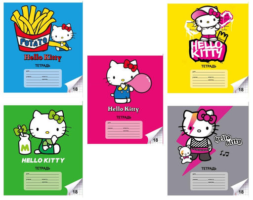 Тетрадь А5 "Hello Kitty-2", 18л, клетка , обл. мелов. картон + ВД-лак, mix