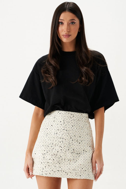 Юбка Annete А1428 мини джинсовая ткань белая с пайетками  фото 9