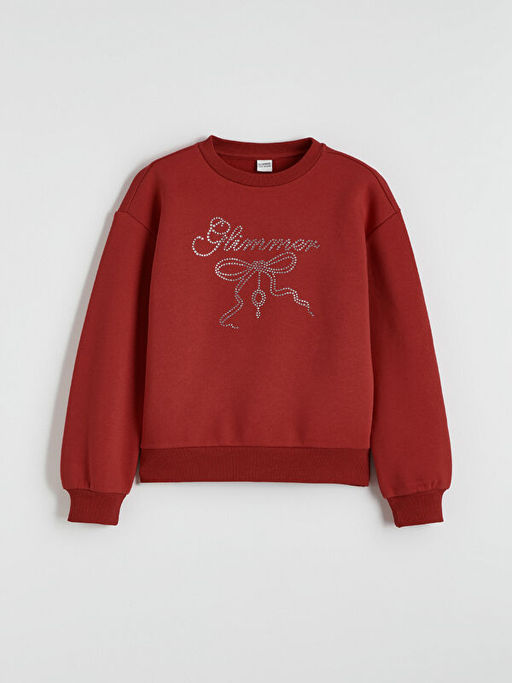 Bisiklet Yaka Ta?l? K?z ?ocuk Kal?n Sweatshirt