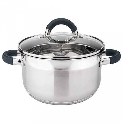 Кастрюля из нержавеющей стали "Луиза" 4,1л, д19,5см, h13см, s0,5мм, дно s2,9мм, стеклянная крышка, просиликоненные ручки, подарочная коробка, "Appetite" (Китай)