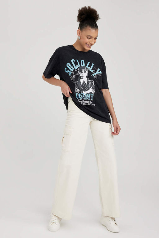 Футболка оверсайз Cool Wednesday с короткими рукавами из 100% хлопка, стираная с эффектом потертости - Defacto фото 3