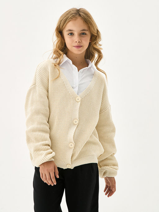 Молочный вязаный кардиган для девочки - Kogankids фото 3