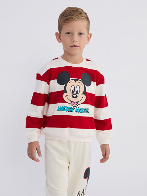 Bisiklet Yaka Mickey Mouse Bask?l? Erkek ?ocuk Sweatshirt