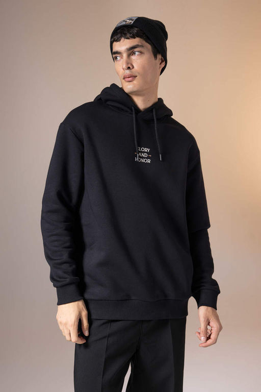 Толстая толстая толстовка с капюшоном и принтом на спине оверсайз - Defacto фото 3