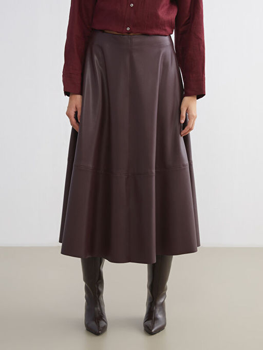 Beli Fermuarl? Deri G?r?n?ml? A Kesim Etek