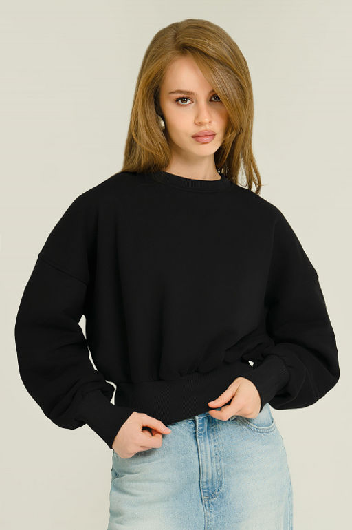 Арт. 15128 Свитшот женский укороченный 42-46 (3 шт) Цвет:черный