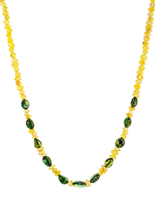 Бусы из натурального янтаря медового и изумрудного цветов