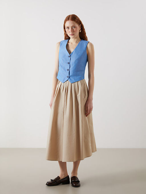 Beli Lastikli Saten Kad?n Pileli Etek