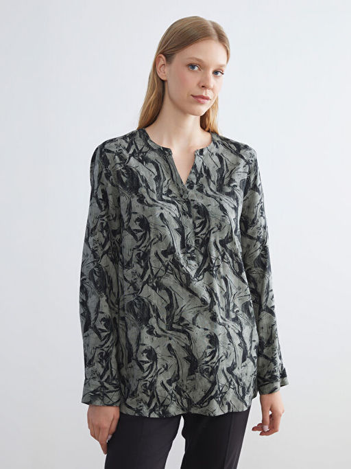 Ka??k Yaka Desenli Bluz