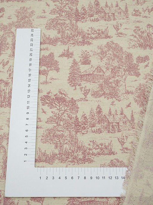 Хлопколен Туаль де Жуи - прованс цв.брусника (на суровом), ш.1.4м, лен-15%, хл-85%, 125гр/м.кв - Купава фото 8