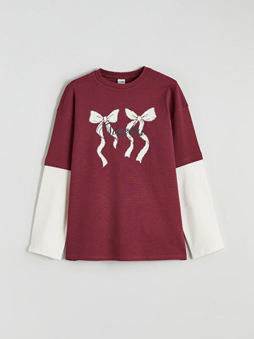 Bisiklet Yaka Fiyonk Bask?l? K?z ?ocuk Ti??rt