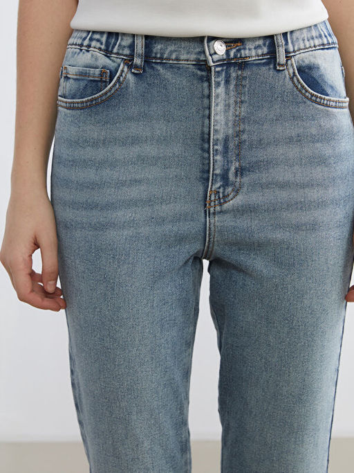 Beli Lastikli Mom Fit Kad?n Jean Pantolon