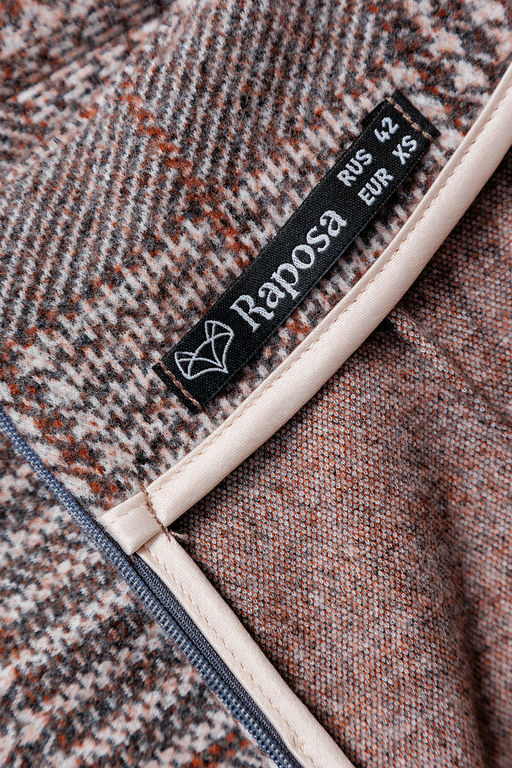 273-1BRN Юбка теплая в клетку миди