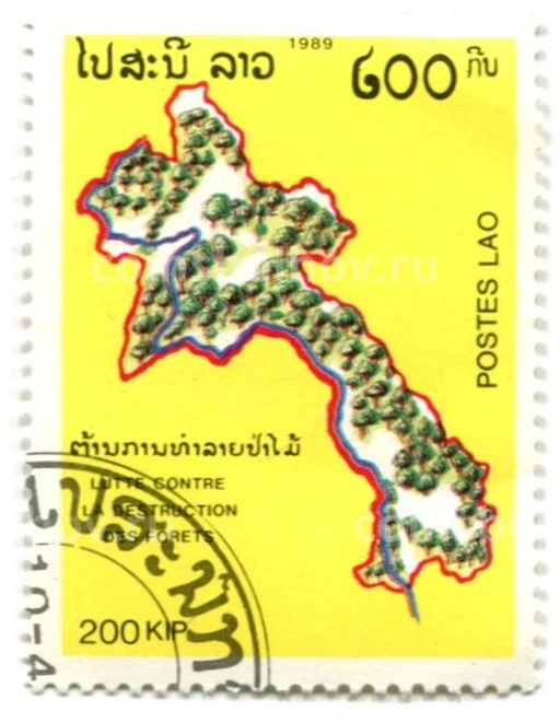 Марка Карта Лаоса 1989 год Лаос