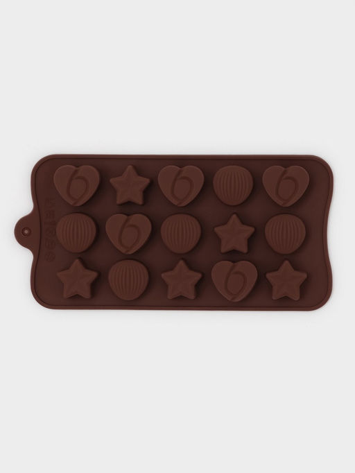 Форма для конфет и шоколада Доляна Звёзды, ракушки, сердца, силикон, 20.6?10.3 см, 15 ячеек, коричневая  фото 2