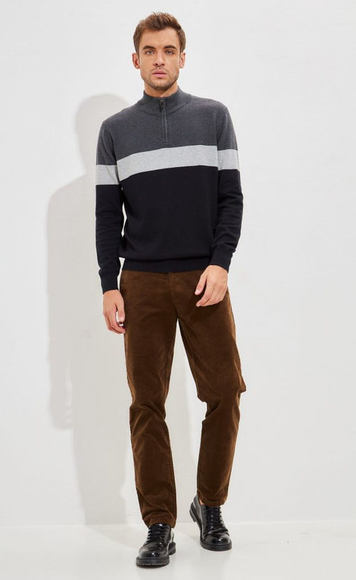 Джемпер мужской с воротом на молнии F321-15232 чёрно-серый - Fine joyce фото 4