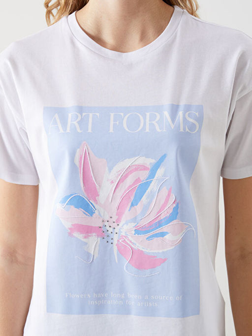 Bisiklet Yaka Bask?l? Kad?n Ti??rt