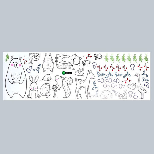 Наклейка пластик интерьерная чёрная с цветом "Лесные зверушки" 30х90 см