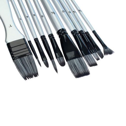 Набор кистей для рисования, синтетика, 10 штук: № 2/0, 1/4, 6, 12, 3/4, 8, 6, 4, 1, круглые, плоские, в пенале на молнии, международный размер