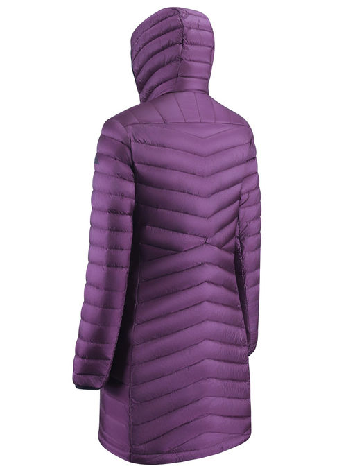 Куртка женская удлинённая стёганая с капюшоном и графеновой подкладкой темно-фиолетового цвета 9628_1TF