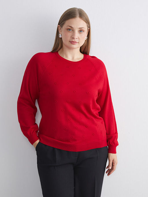 Bisiklet Yaka ?i?ekli Kad?n Triko Kazak