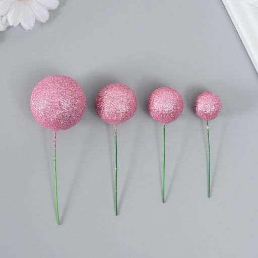 Декор для творчества «Шарики розовый блеск», d=2; 3; 3.5 и 4 см, набор 20 шт.