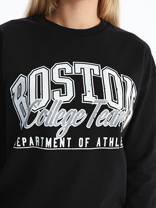 Bisiklet Yaka Bask?l? Kad?n Sweatshirt