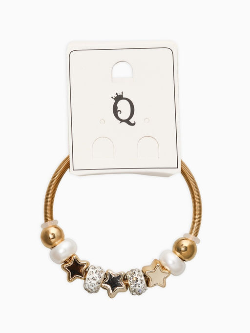 Браслет с шармами «Марджери. Жемчуг и звёзды», d=6.5 см, белый в золоте