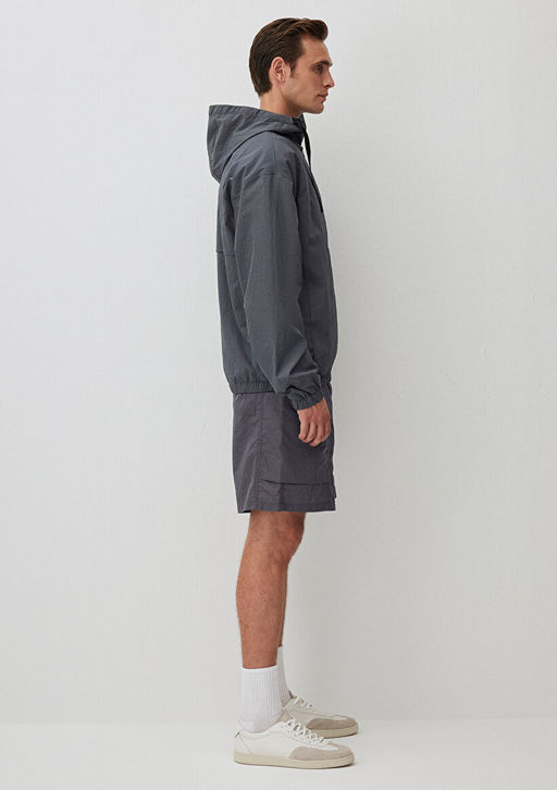 Kapusonlu Gri Ceket - Mavi фото 6