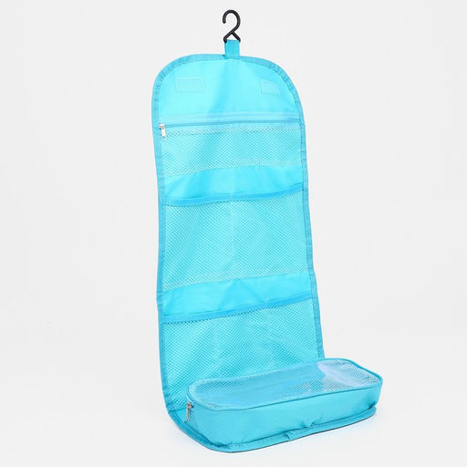 Косметичка-несессер на молнии с крючком, цвет голубой