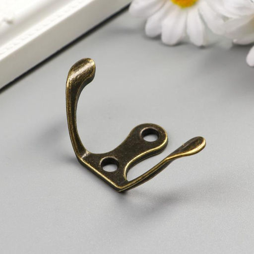 Крючок металл двойной, набор 4 шт., бронза, 4.5×3 см