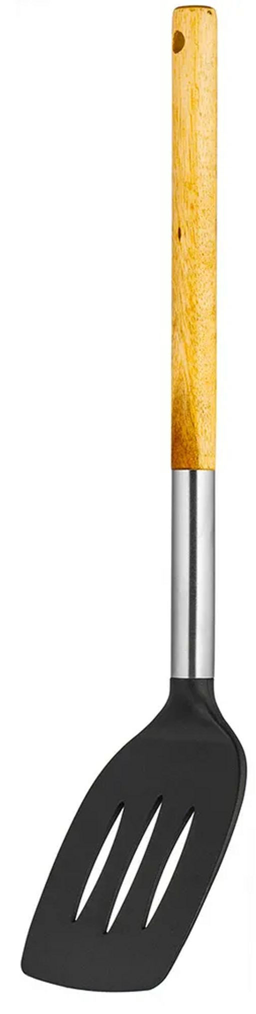 LR07-102 LARA Лопатка с прорезями нейлон, ручка деревянная (акация), стальной больстер  фото 3