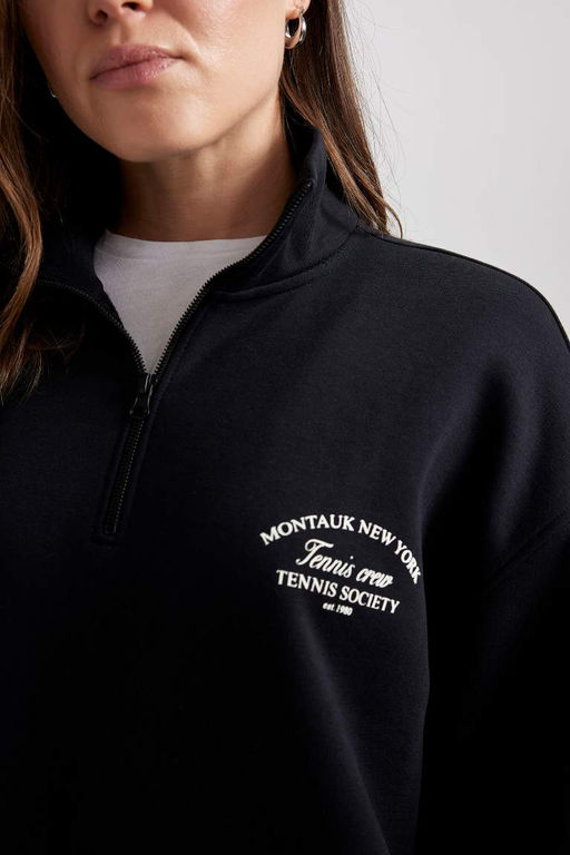 Толстая толстовка-туника с высоким воротником и принтом на полумолнии - Defacto фото 5