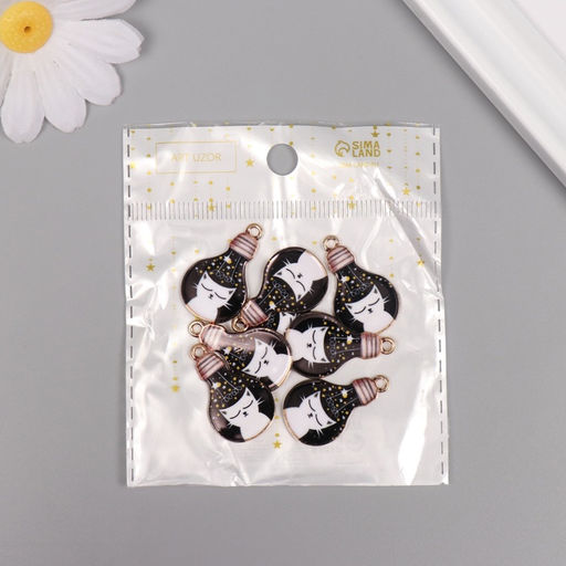 Цена за 8 шт. Декор для творчества металл, эмаль «Белый кот в лампочке», 2.8×1.6 см