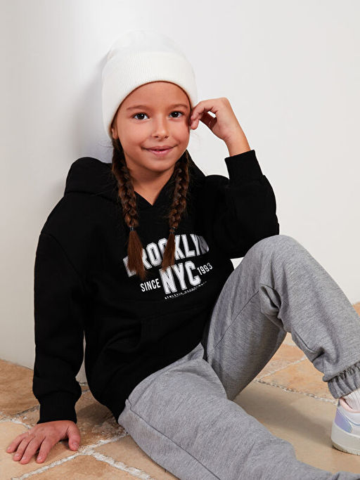 Kap??onlu Bask?l? Uzun Kollu K?z ?ocuk Sweatshirt - Waikiki фото 2