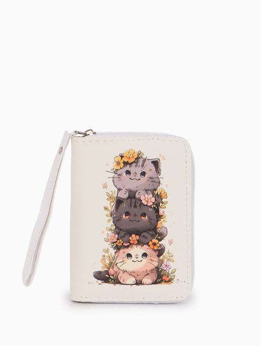 Кошелек дет 07-01-01 Июнь2527 кот, 12*1,5*9 см, 2 отд+отд/молн, д/карт, белый