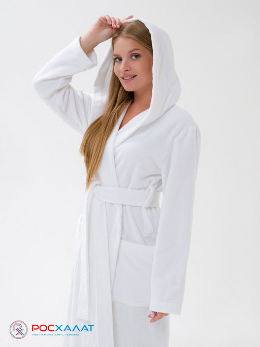 Женский халат с капюшоном белый  МЗ-06 (1)
