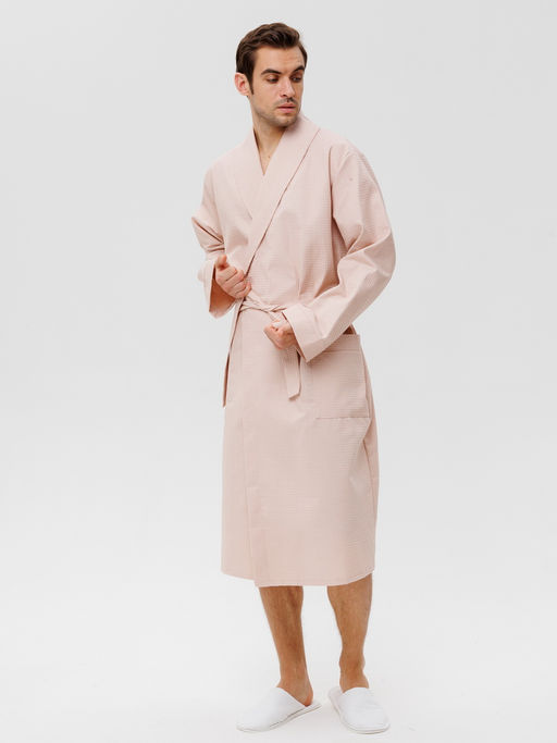 Мужской вафельный халат с шалькой бежевый В-04 (31)