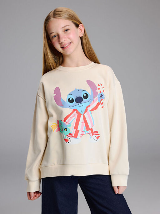 Bisiklet Yaka Stitch Bask?l? K?z ?ocuk Sweatshirt