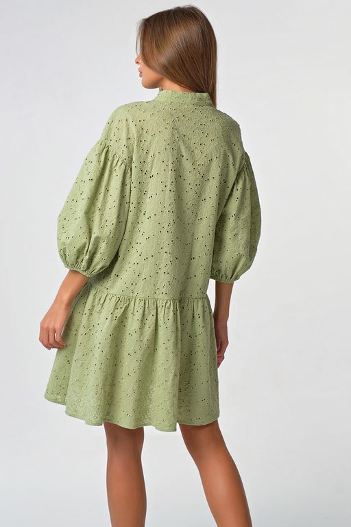 Платье летнее кружевное свободное из хлопка шалфей