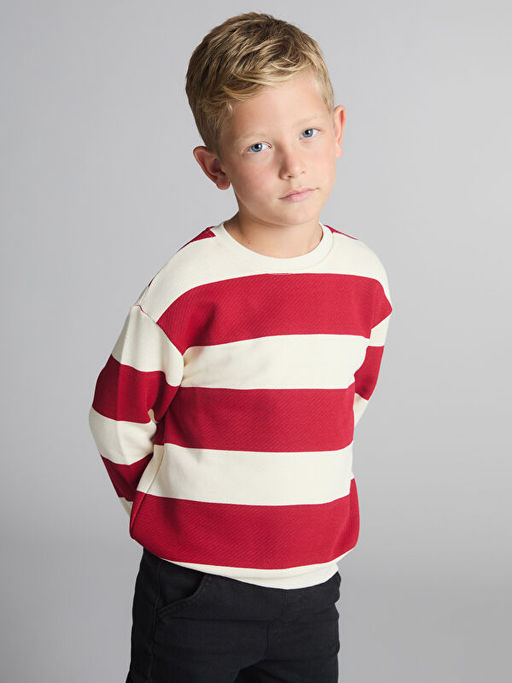 Bisiklet Yaka ?izgili Erkek ?ocuk Sweatshirt