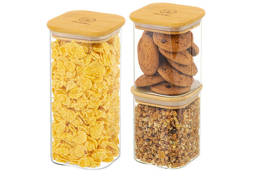 Набор 3 банок д/хранен 2*800 мл 10*10*11,5 см+1,6 л 10*10*21,5 см Crystal glass+ бамб.кр с сил.пр - Elan gallery фото 2