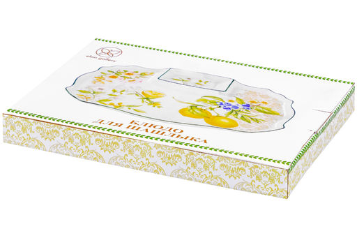 Блюдо д/шашлыка 28*21*2,3 см  Лимоны с соусницей NEW BONE CHINA - Elan gallery фото 7