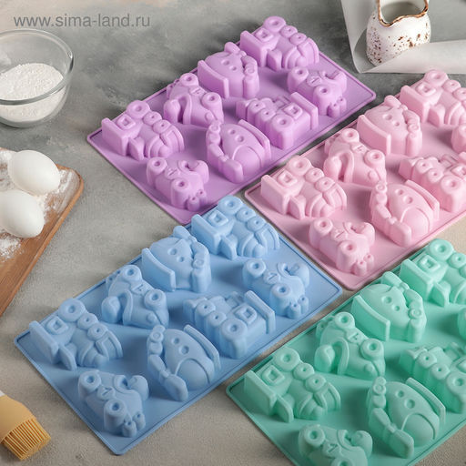 Форма для выпечки Доляна «Транспорт», силикон, 29×17,5 см, 8 ячеек (7,5×5,8 см), цвет МИКС