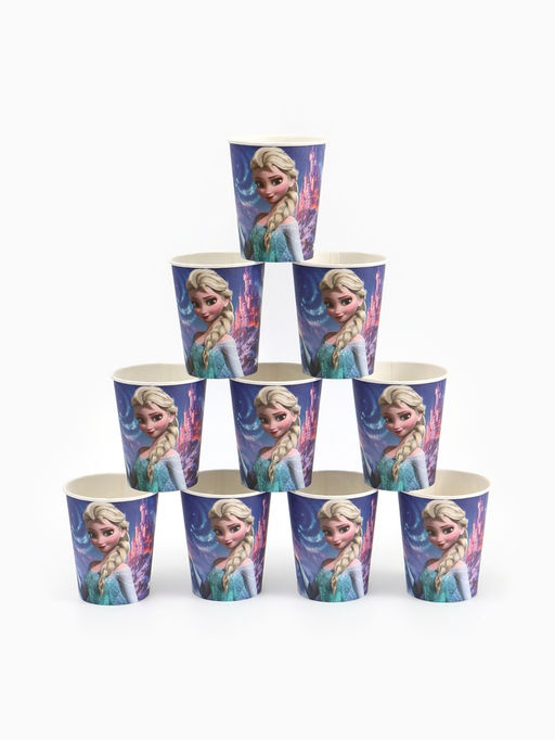 Посуда одноразовая бумажная на 10 персон: стаканы, тарелки, скатерть, Холодное сердце