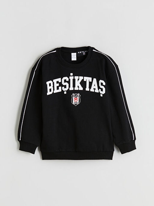 Bisiklet Yaka Be?ikta? Bask?l? Erkek ?ocuk Sweatshirt
